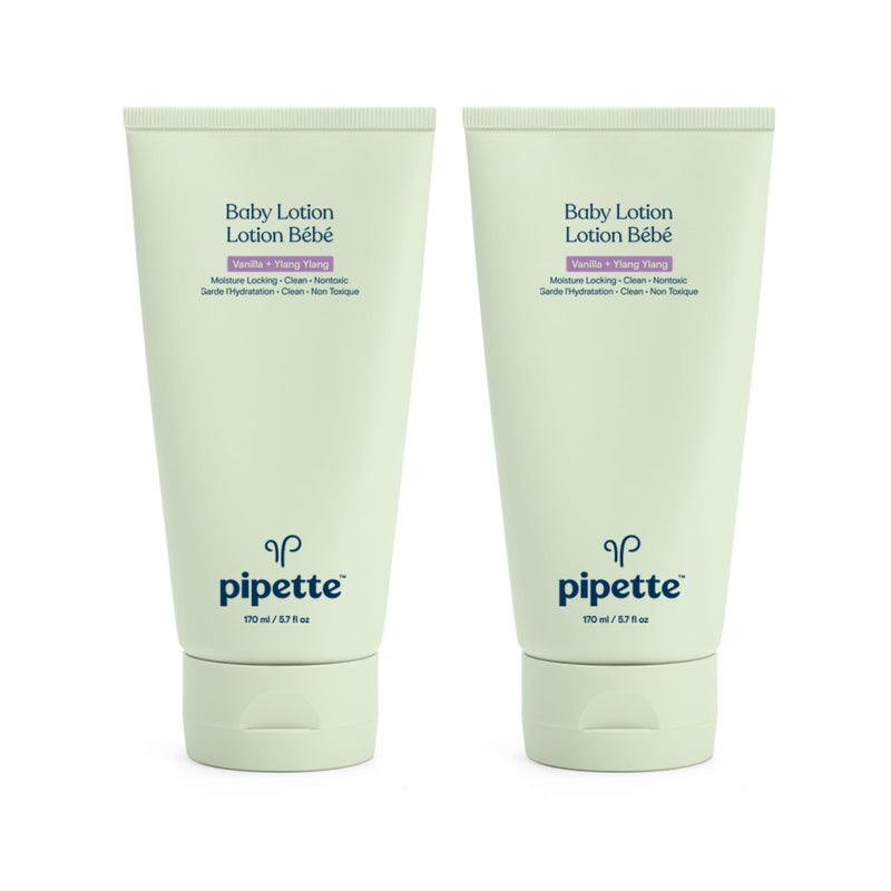 Pipette Baby Lotion - New & Improved Formula  Hydration & Natural Moisture of Baby's Delicate Skin  Renewable Plant-Derived Squalane  Vanilla + Ylang Ylang Aroma  5.7 fl oz (Pack of 2) - Image 1